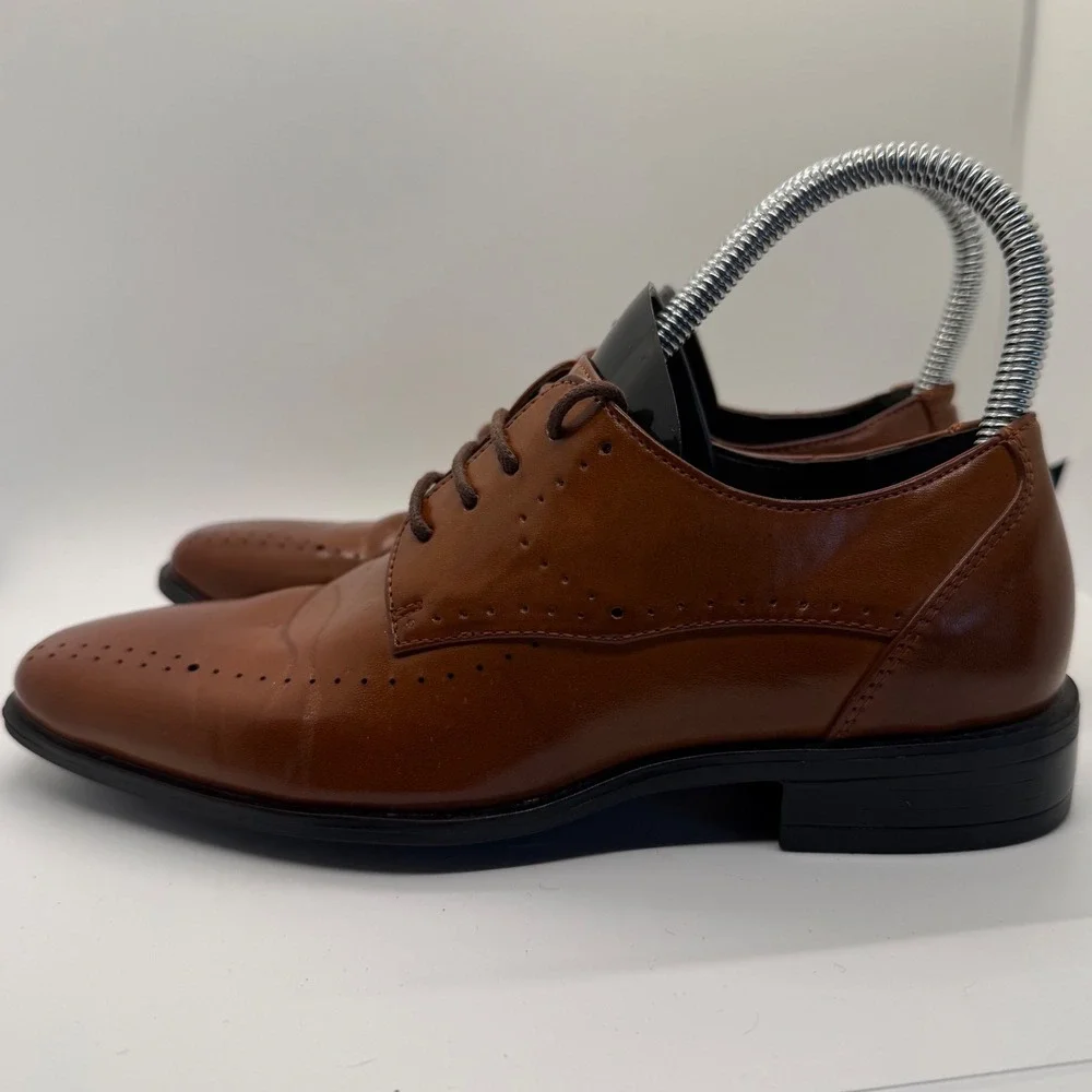 Stacy Adams Boys Cognac Brown Lace Up Square Toe Dress Shoes Size 4M 43373-221